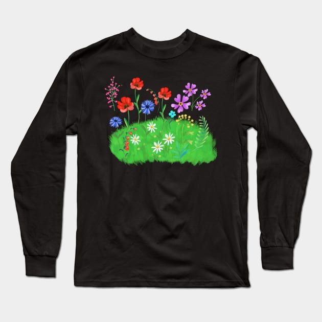 botanical bright flowers on the theme of ecology Long Sleeve T-Shirt by sonaart